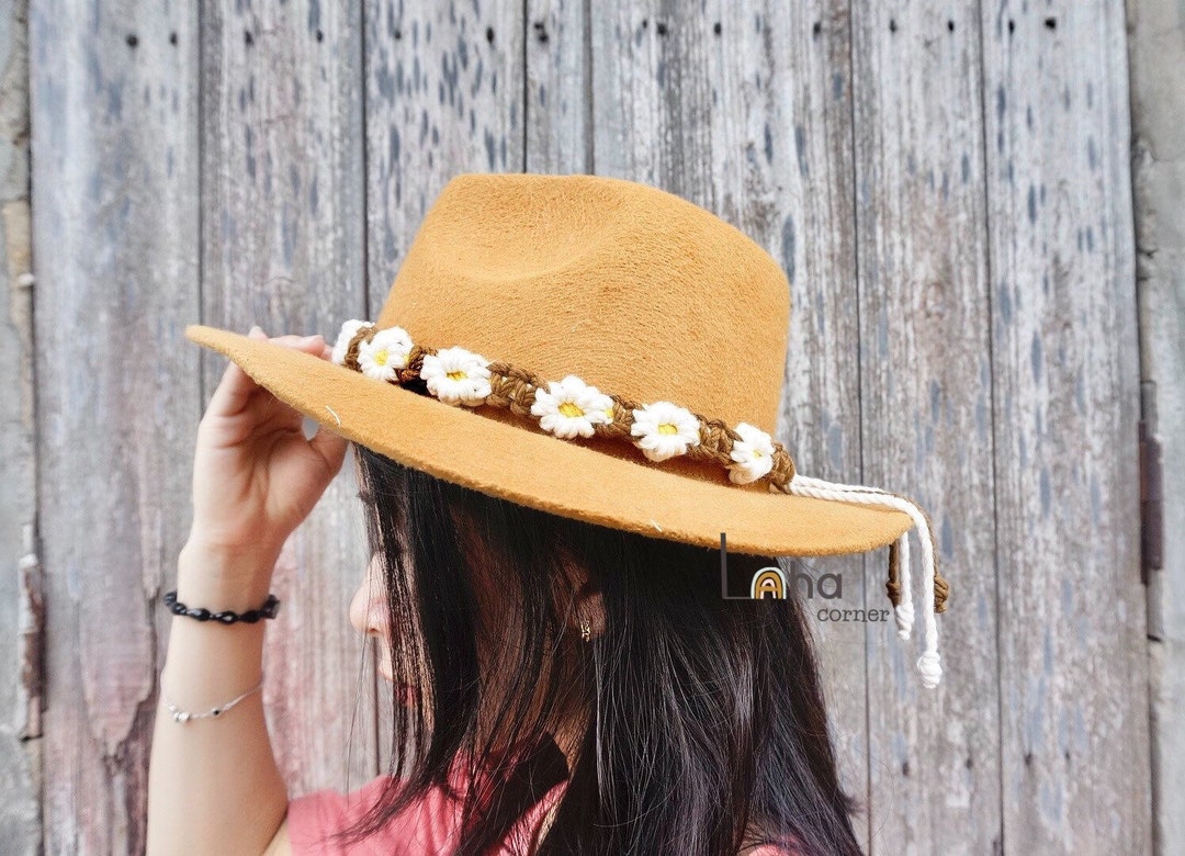 Macrame Daisy Flower Hatband: Boho Country Girl Hat Accessory - Etsy