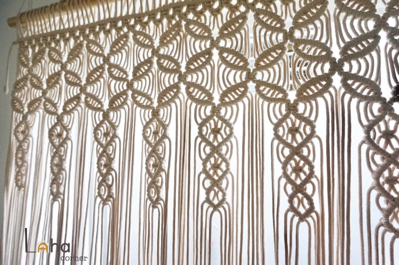 Long Macrame Curtain, Geometric Boho Door Curtain, Window Hanging, Macrame Room Divider, Farmhouse Curtain, Handmade Cotton image 4