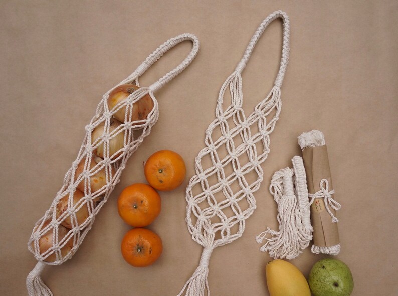 Hanging Produce Storage, Macrame Fruit Vegetable Bag, Wine Onion Apple Orange Holder Bag, Veggie Hammock, Kitchen Storage. image 6