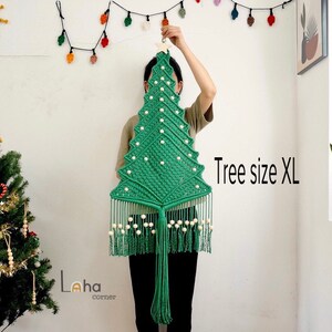 Macrame Christmas Tree with Star Topper, Pine Tree Wall Hanging Christmas Holiday Decoration, Farmhouse Xmas Decor, Macrame Xmas Tree image 5