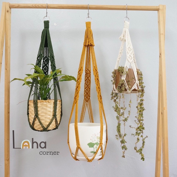 Large Macrame Plant Pot Hanger: 4mm Cotton Cord, Indoor Garden, Artificial Green Plant Hanger, Garden Decor, Christmas