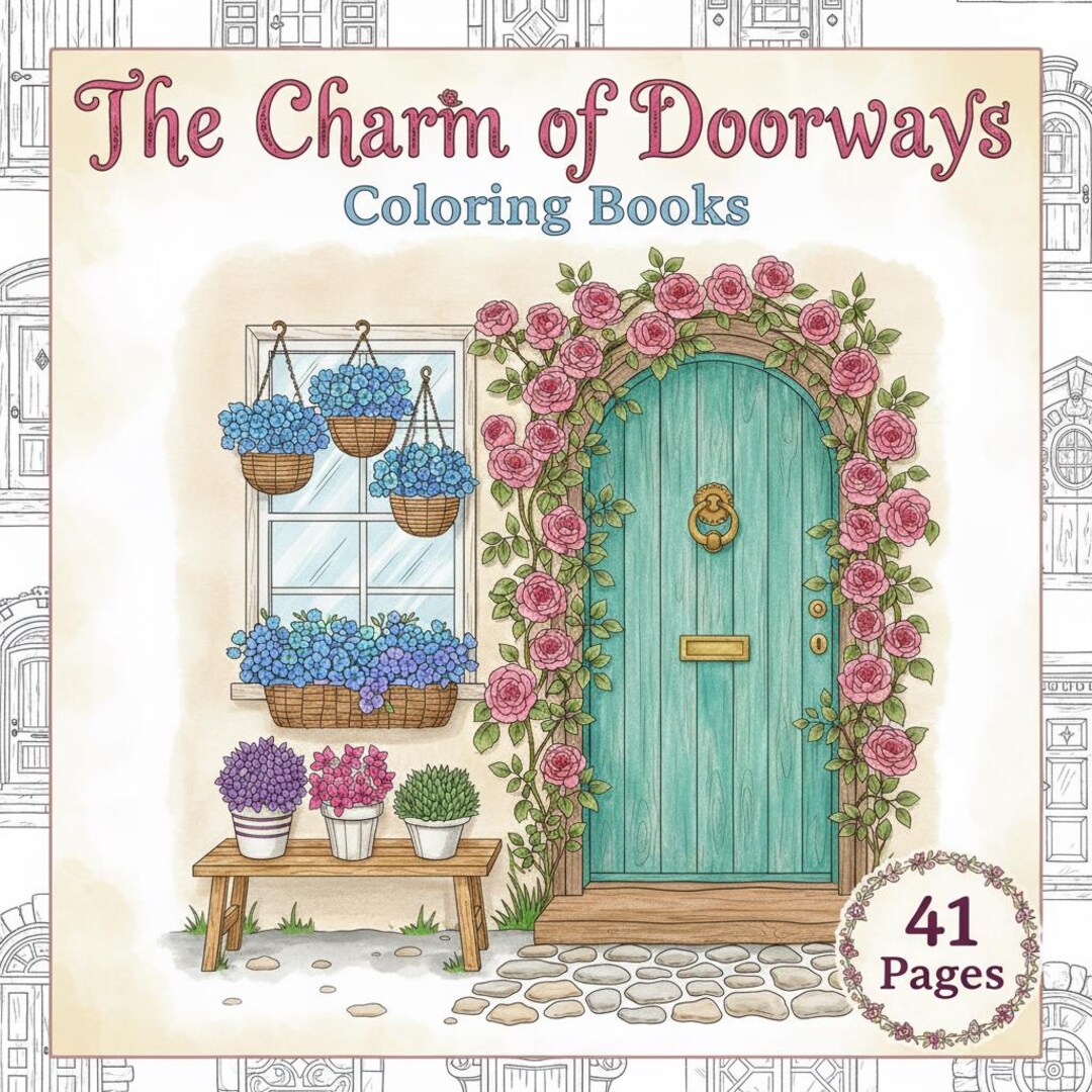 Front Door Coloring Book | Rustic Cottage and Floral Entrances (PDF) - Etsy