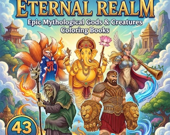 Legends of the Eternal Realm – Epic Mythological Gods & Creatures Coloring Book | Printable Adult Coloring Pages