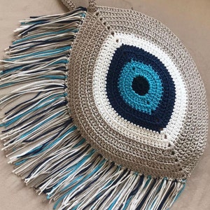 Handmade, Evil Eye Beach Bag, Hand Bag, Evil Eye Bag Charm, Evil Eye Bag, Crochet Tote Bag, Unique Gift