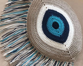 Fatto a mano, Evil Eye Beach Bag, Hand Bag, Evil Eye Bag Charm, Evil Eye Bag, Crochet Tote Bag, Unique Gift