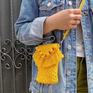 Yellow Macrame Phone Bag / phone bag / handmade macrame bag for woman / macrome handbag / 100% cotton macrame