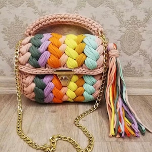 Handmade Crochet Colorful Shoulder Bag Design Summer Winter Trend Bag