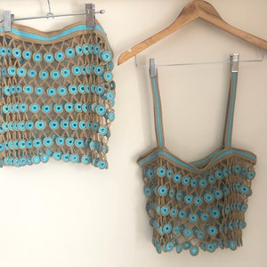 100% handmade crochet Cotton top and Tunic Bikini Cover in gold blue colors Kaftan Beach Swimming Cover, Beach Wear