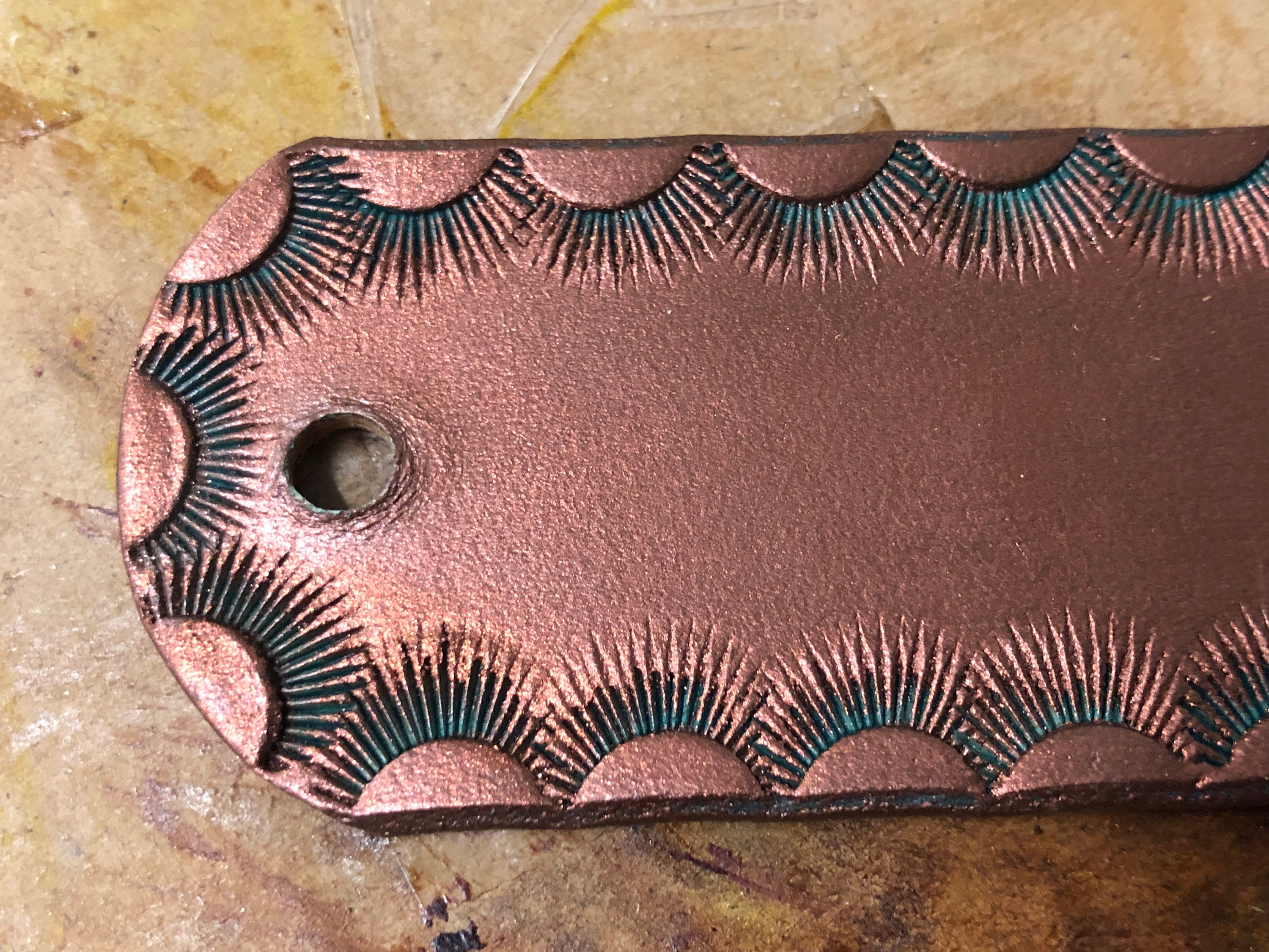 Medium Leather stick barrette Copper sunrise pattern Etsy