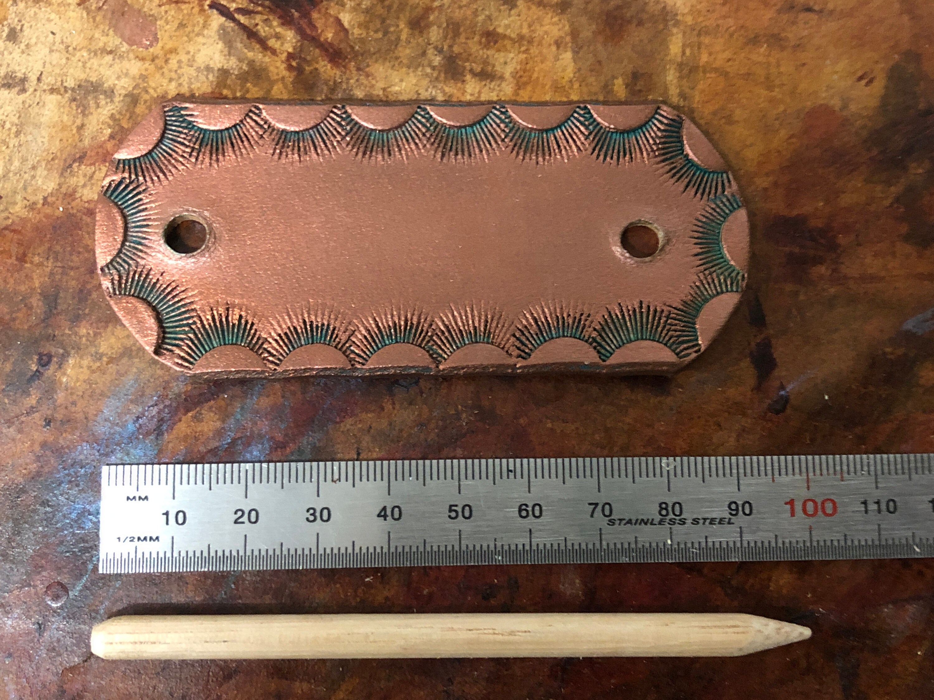 Medium Leather stick barrette Copper sunrise pattern Etsy