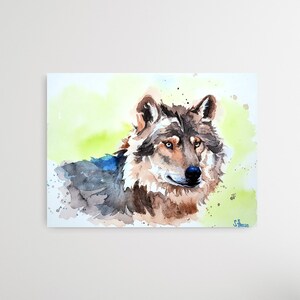 Original watercolor painting of a wolf portrait, unique, Original and unique watercolor painting of a wolf portrait