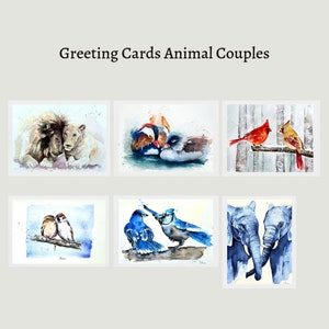 LEAN ON ME Lot de 6 cartes de vœux pour couples d'animaux aquarelles avec enveloppes, cartes de vœux vierges, lot de 6 motifs aquarelles couples d'animaux avec enveloppes
