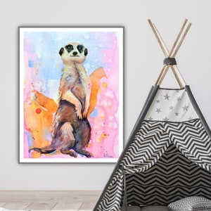 For the little meerkat fans - watercolor art print hand signed and limited, Fine Art Print Meerkat for Kids hand signed and limited