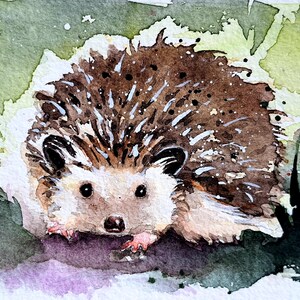 Fine Art Print Watercolor painting Hedgehog, hand signed and limited