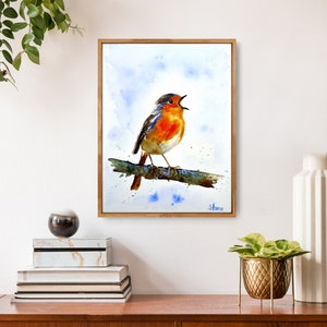 Watercolor robins, art print of high quality and signed by hand, Fine Art Print Robin, hand signed and limited