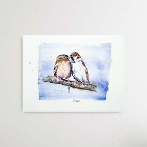 Original Watercolor Painting of a Sparrows, Sparrow, Unique, Hand Signed, Original Watercolor Painting of a Sparrows, unique and signed