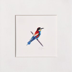 Bee-Eater - Miniature art print based on original watercolor, hand-signed, Mini Fine Art Print Watercolor Painting Bee-Eater hand signed