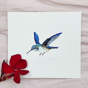 Kolibri - Miniatur Kunstdruck nach Original Aquarell, handsigniert, Mini Fine Art Print Watercolor Painting Humming Bird hand signed