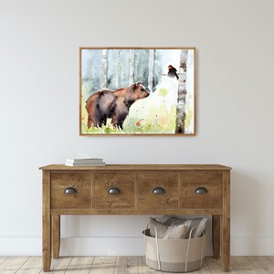 DIALOGUE IN THE BIRCH FOREST, art print hand signed and limited, FineArtPrint Dialogue Bear and Robin hand signed and limited