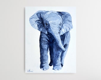 Original Watercolor Baby Elephant, Little Elephant, Original Watercolor Painting Baby Elephant, little Elephant