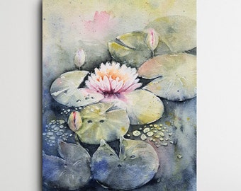 Seerose original Aquarell, farbenfroh und einzigartig, Original Watercolor Painting of a water lily unique and colorful