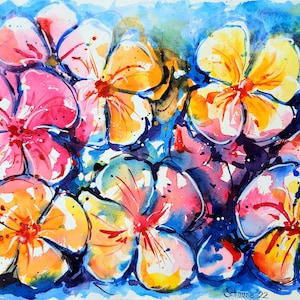 Original watercolor FLOWER SEA, colorful blossoms, flowers, OCEAN of BLOSSOMS, Flowers, original watercolor painting