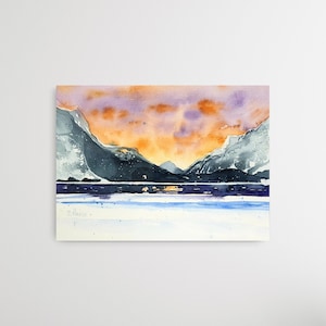 Original watercolor painting Silser See II, Swiss Alps, Engadin, Switzerland