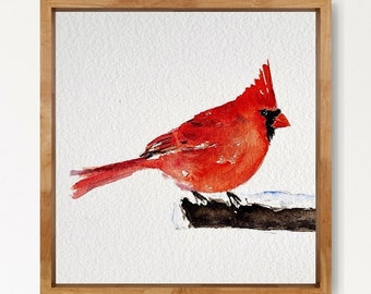 Watercolor little cardinal, art print hand-signed, limited, Fine Art Print Watercolor Painting little red Cardinal, signed and limited