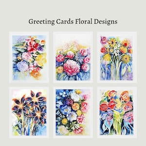 BLUMENGRÜSSE Aquarell Grußkarten 6er Set mit Briefsiegel u. Umschlag, Greeting Cards Blank, Set of 6, Watercolor with stickers and envelopes
