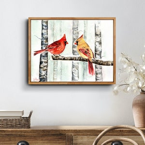 Watercolor Cardinal Bird Couple Fine Art Print, Limited and Hand Signed, Fine Art Print of a red Cardinal Bird Couple, hand signed and limited
