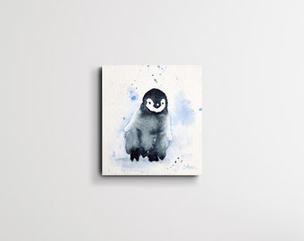 Aquarelle originale LITTLE CUTIE petit pingouin, bébé pingouin, peinture aquarelle originale bébé pingouin, pingouin souffert