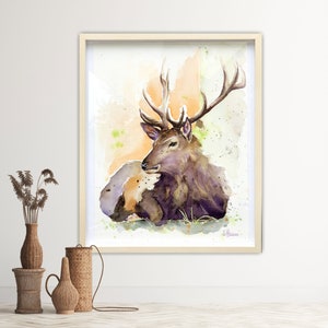 Watercolor deer, deer, red deer art print hand signed and limited, Fine Art Print Watercolor Deer hand signed and limited