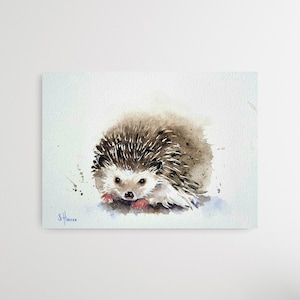 Original Watercolor Painting of a Hedgehog, unique and hand signed