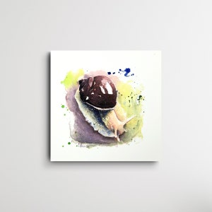 Small original watercolor TAKE IT SLOW, edible snail snail, original watercolor painting, big garden snail
