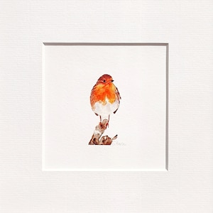 Robin - miniature art print after original watercolor, signed, Mini Fine Art Print Watercolor Painting Robin hand signed