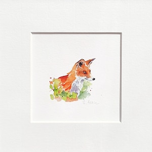 Smart Fox - Miniature art print based on original watercolor, hand signed, Mini Fine Art Print Watercolor Painting Smart Fox hand signed