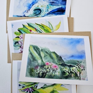 HAWAII Watercolor Greeting Cards Set of 4 with Envelope, Greeting Cards Blank, Set of 4 watercolor motifs of the beauty if Hawaii with envelopes