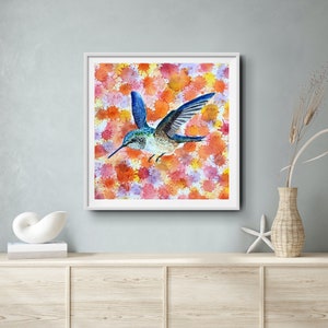 Happy hummingbird, watercolor art print signed and limited, Fine Art Print Watercolor Painting of a humminbird, signed and limited