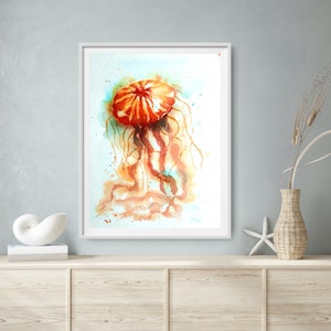 Watercolor Fire Jellyfish Art Print, Hand Signed and Limited, Fine Art Print of a Fire Jellyfish, limited and hand signed