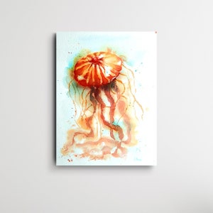 Original Aquarell Feuerqualle, Qualle, Original Watercolor painting Fire Jellyfish