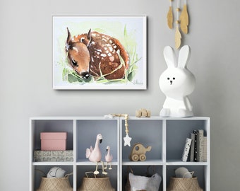 Watercolor fawn, art print, hand-signed, limited edition.