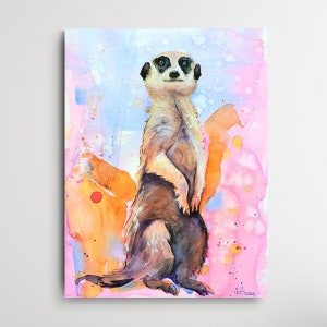 Original and colorful Watercolor Painting Meerkat with abstract background, Original and colorful Watercolor Painting Meerkat with abstract background