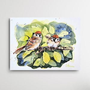 Original Watercolor Painting of a Sparrows, Sparrow, Unique, Hand Signed, Original Watercolor Painting of a Sparrows, unique and signed