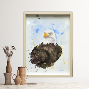 Watercolor bald eagle eagle art print, hand signed and limited, fine art print of a bald eagle limited hand signed