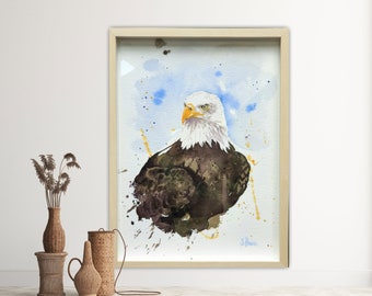 Watercolor bald eagle eagle art print, hand signed and limited, fine art print of a bald eagle limited hand signed