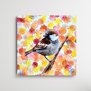 Sparrow with abstract background, original watercolor painting, Sparrow with abstract background, oiginal Watercolor painting