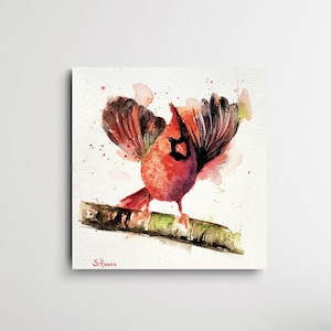 赤い枢機卿の鳥のオリジナル水彩画、赤い枢機卿の鳥のオリジナル水彩画