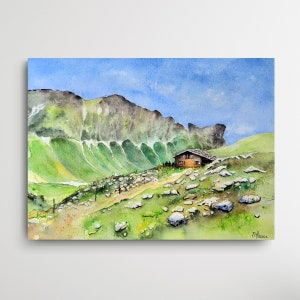 Mountain scene Allgäu Alps, original watercolor, Hindelang, Hinterstein, Original Watercolor Painting of a Mountain Scene German Alpes
