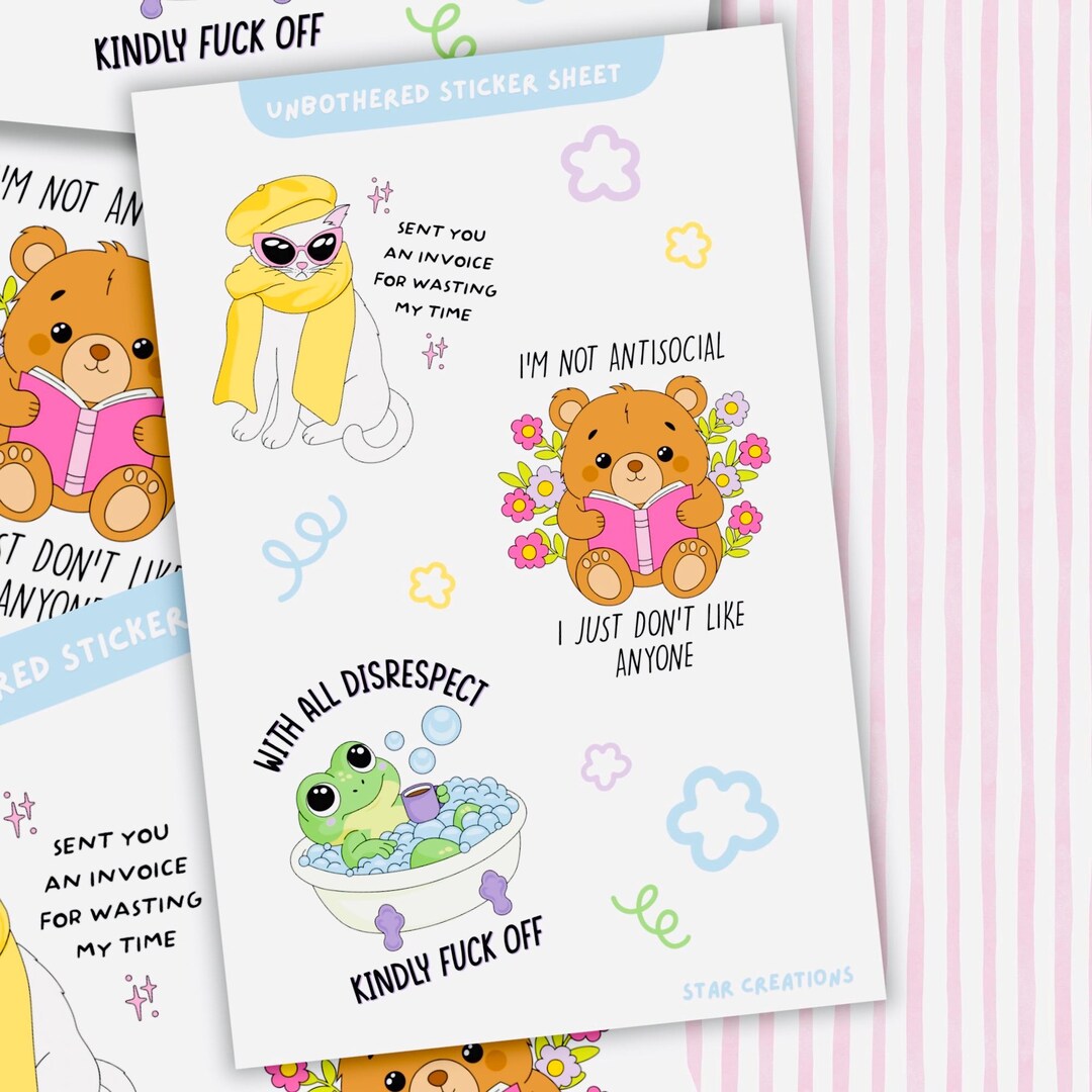 Unbothered Sticker Sheet – 3 Laminated Sassy Stickers | Funny Water ...
