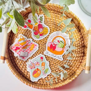 Picnic Sticker Set – Cute Summer Stickers | 4-Pack Vinyl Stickers in 2&quot; or 3&quot; Size | Book Picnic, Cottagecore Aesthetic, Water-Resistant